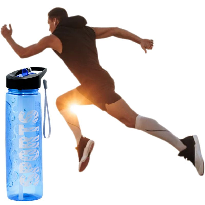 Blue Stylish Water Sport Bottle 1000ml with Straw | Leakproof BPA-Free Hydration Bottle for School, Gym & Travel - Livine Store