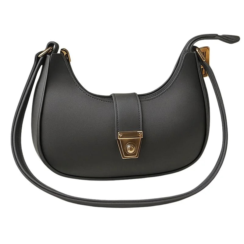 Crescent Luxury Faux Leather Shoulder Bag | Dark Gray Elegant Handbag for Women - Livine Store