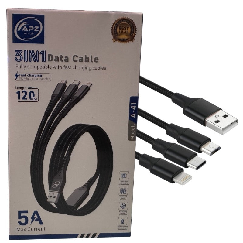 3-in-1 Fast Charging Cable 100W 480Mbps 120cm Type-C Micro Lightning Durable Design - Livine Store