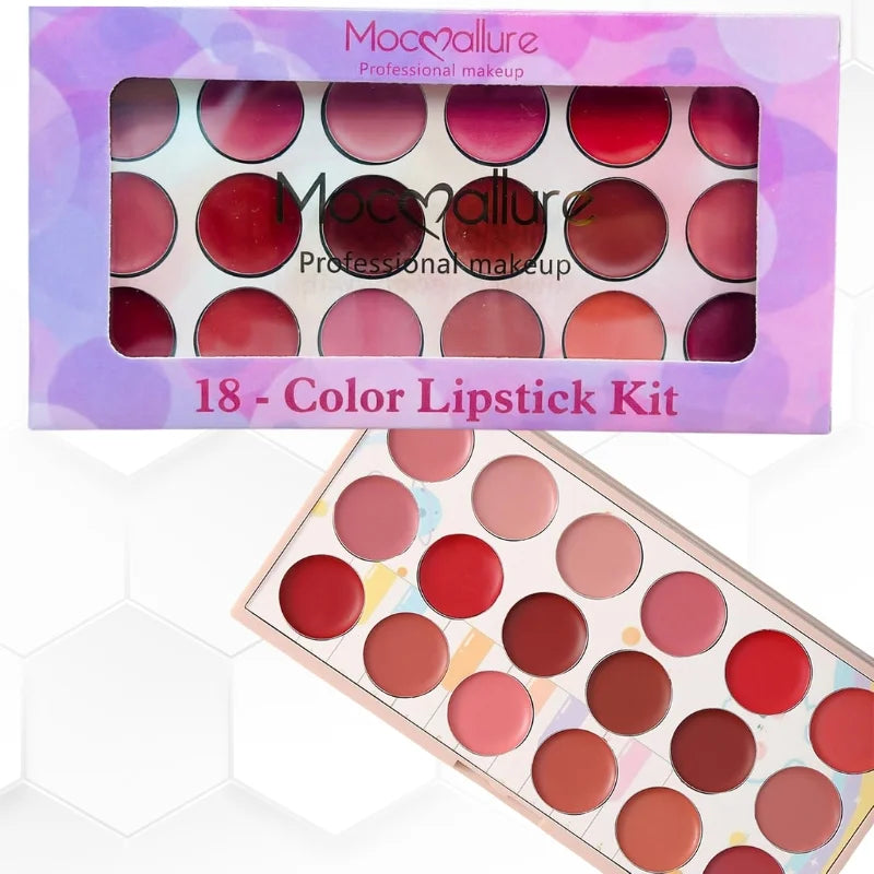 Moccallure Professional 18-Colors Lipstick Kit | Long-Lasting, Hydrating & Compact Makeup Palette - Livine Store