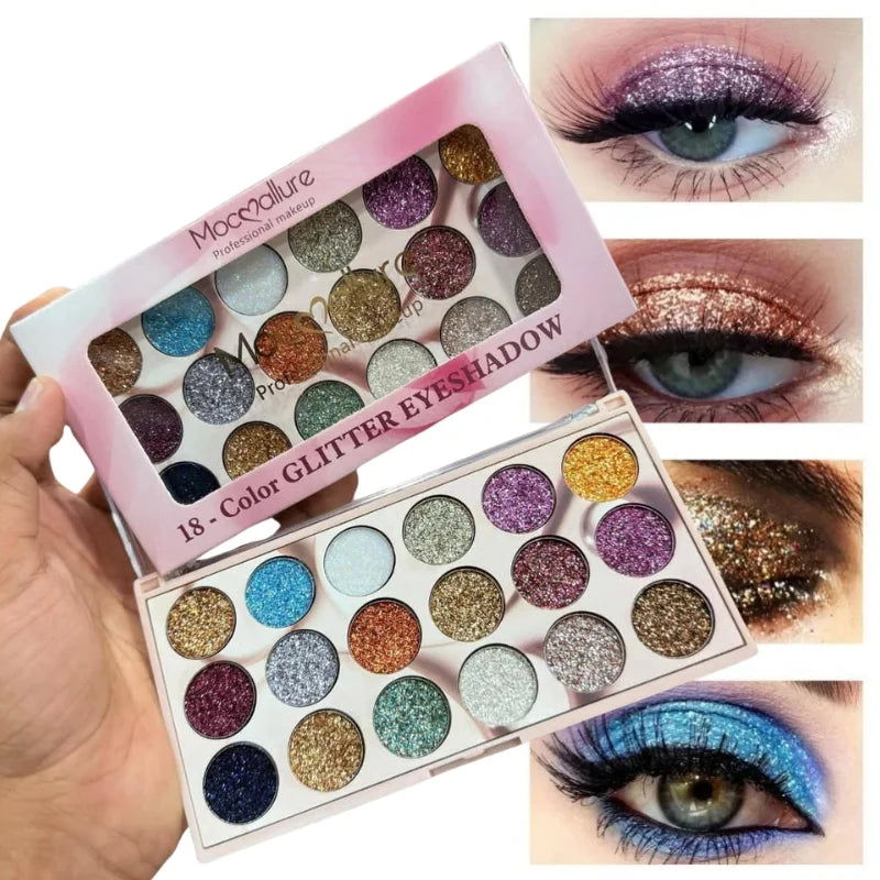 Mocallure 18 Color Glitter Kit | High-Pigment Sparkle Palette for Eyes, Lips & Face Makeup - Livine Store