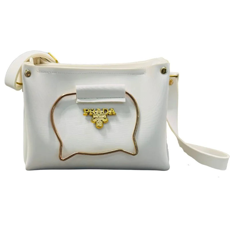 White Elegant Cat Handle Handbag for Girls & Ladies | Stylish Shoulder & Crossbody Bag with Gold Accents | Adjustable Strap - Livine Store