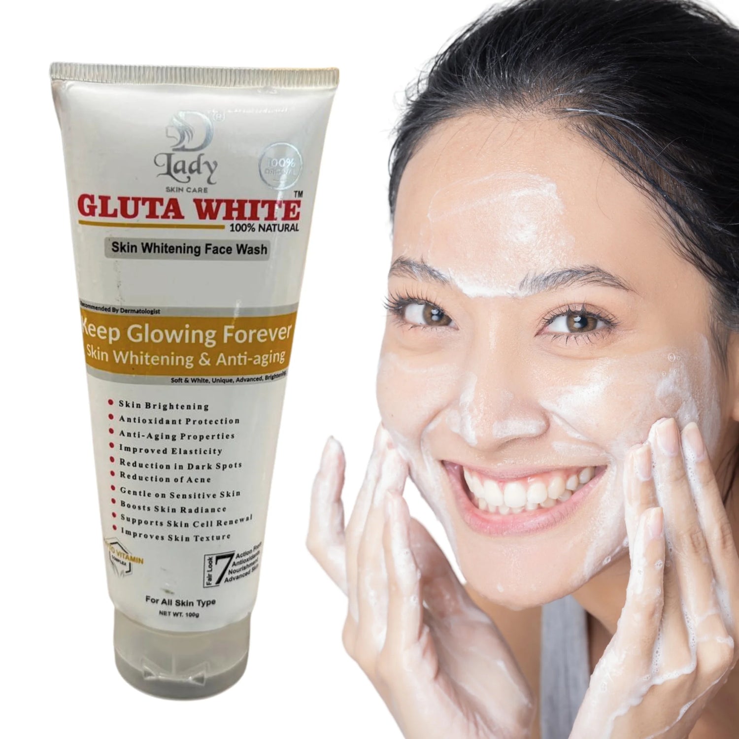 Gluta White Skin Whitening Face Wash | 7-in-1 Brightening & Anti-Aging Formula - Livine Store