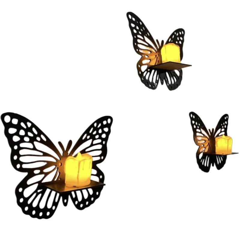 Wooden Butterfly Wall Shelf | Laser Cut MDF Wall Art Decor | Decorative Floating Shelf & Candle Holder | pack of 3 - Livine Store