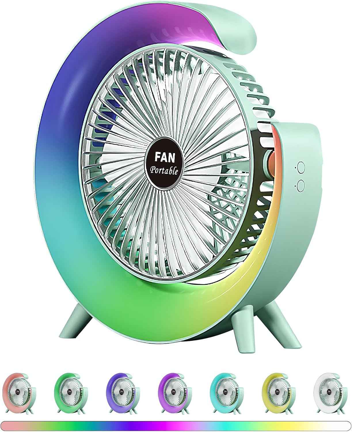 Colorful USB Rechargeable Desktop Fan | Silent Cooling, LED Ambient Light, 3-Speed Rotation - Livine Store