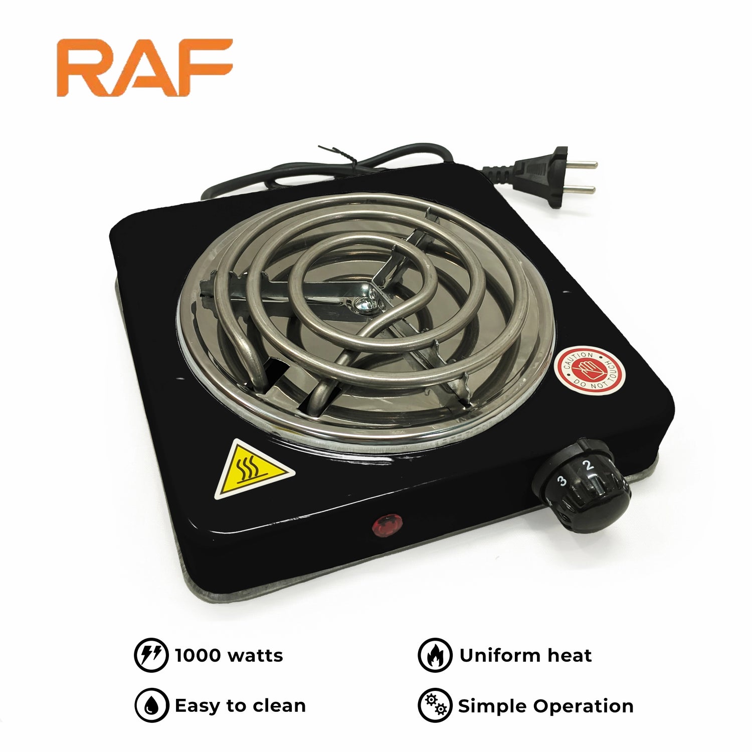 Black RAF R.8010B Electric Stove Hot Plate and Cooker with 1000W Power, Thermostat, and Uniform Heating - Livine Store
