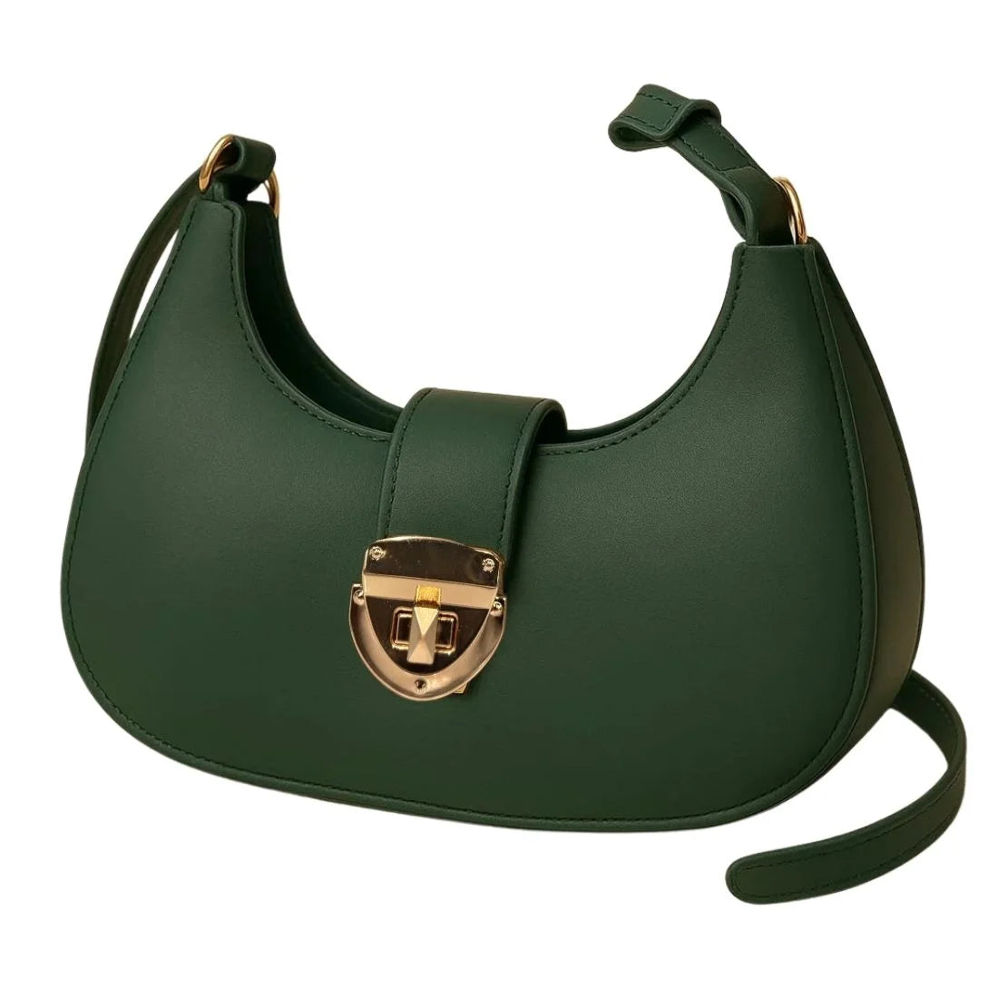 Crescent Leather Luxury Shoulder Bag for Women | Deep Green - Livine Store