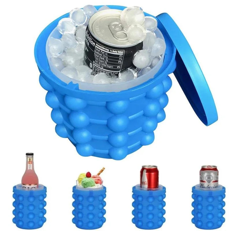 Silicone Ice Genie Cube Maker | 2-in-1 Ice Bucket Mold | Portable Soft Silicone Ice Cube Maker for Travel & Outdoor - Livine Store