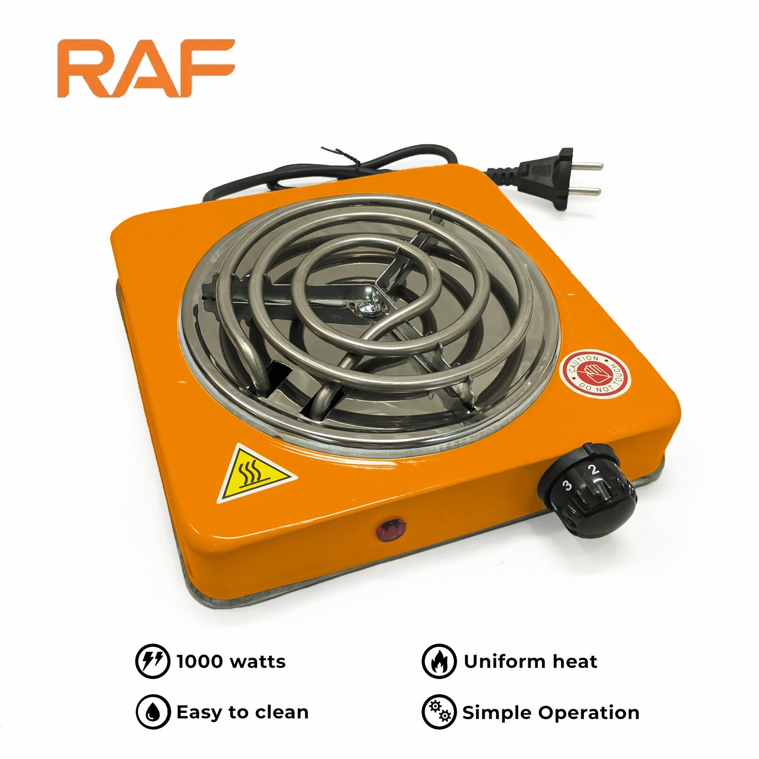 Orange RAF R.8010B Electric Stove Hot Plate and Cooker with 1000W Power, Thermostat, and Uniform Heating - Livine Store