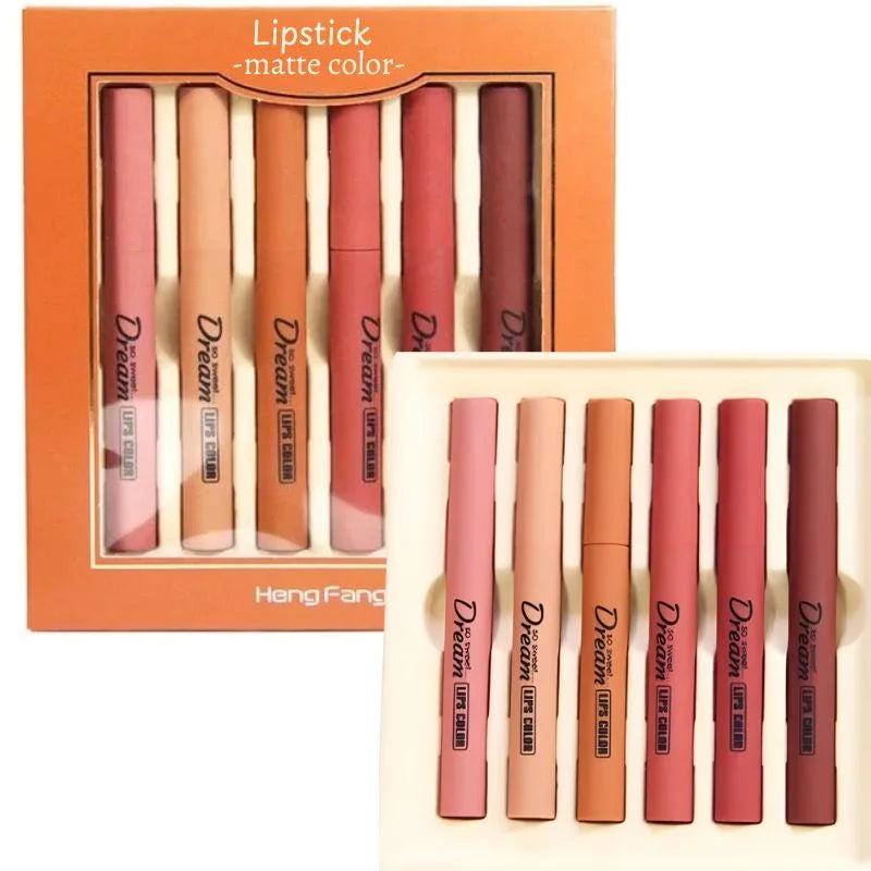 Hengfang Matte Dream Lipstick Set – 6-Piece Long-Lasting Nude Shades | Waterproof, Smooth Finish - Livine Store