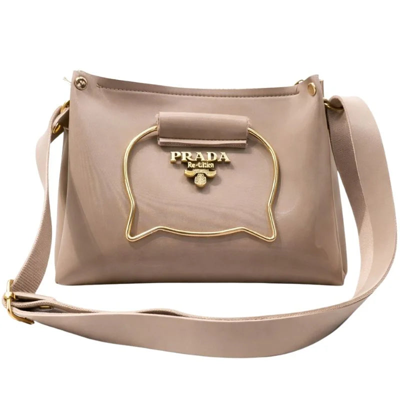 Beige Elegant Cat Handle Handbag for Girls & Ladies | Stylish Shoulder & Crossbody Bag with Gold Accents | Adjustable Strap - Livine Store