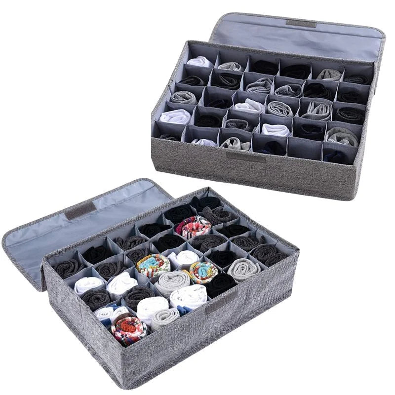 Storage Organizer with Lid | Foldable Drawer Divider | 24 Cells | Non-Woven Fabric | Random Colors - Livine Store