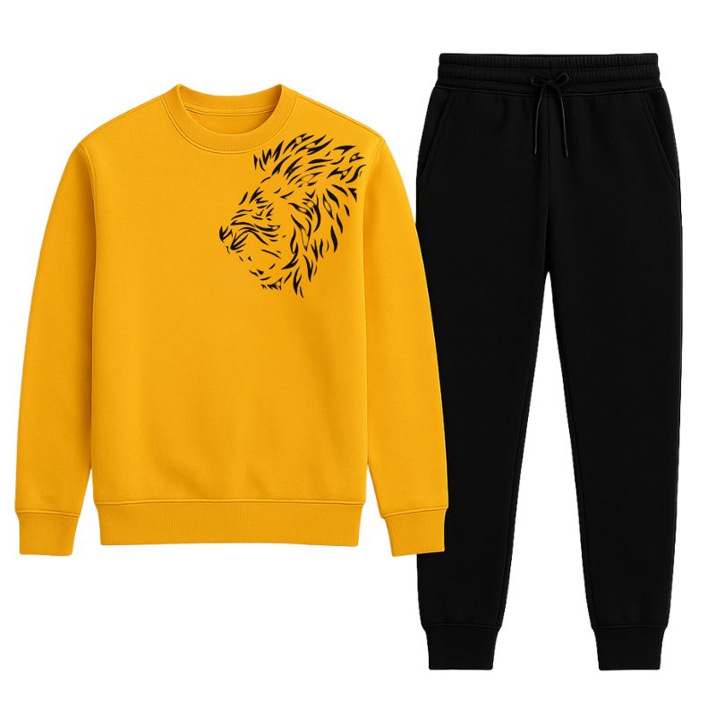 LION Printed Yellow Tracksuit Sweatshirt & Trouser  | Warm & Comfortable Winter Wear | XL - Livine Store
