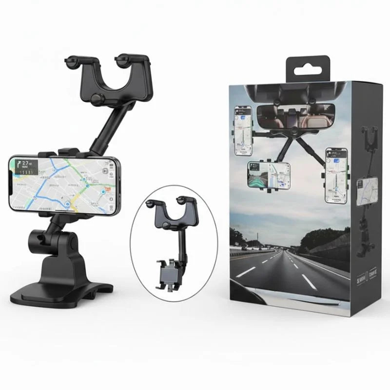 360° Rotatable & Retractable Rearview Mirror Phone Holder | Safe & Convenient Driving Mount - Livine Store