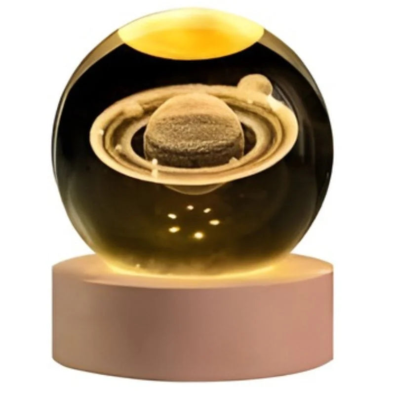 3D Galaxy Space Crystal Ball Night Light with Wooden LED Stand | USB Decorative Table Lamp | Random Designs - Livine Store