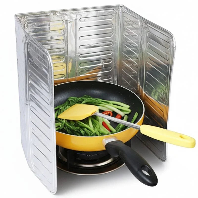 3-Sided Oil Proof Aluminum Foil Splatter Guard | Foldable Heat Insulation for Kitchen Stove | Silver - Livine Store