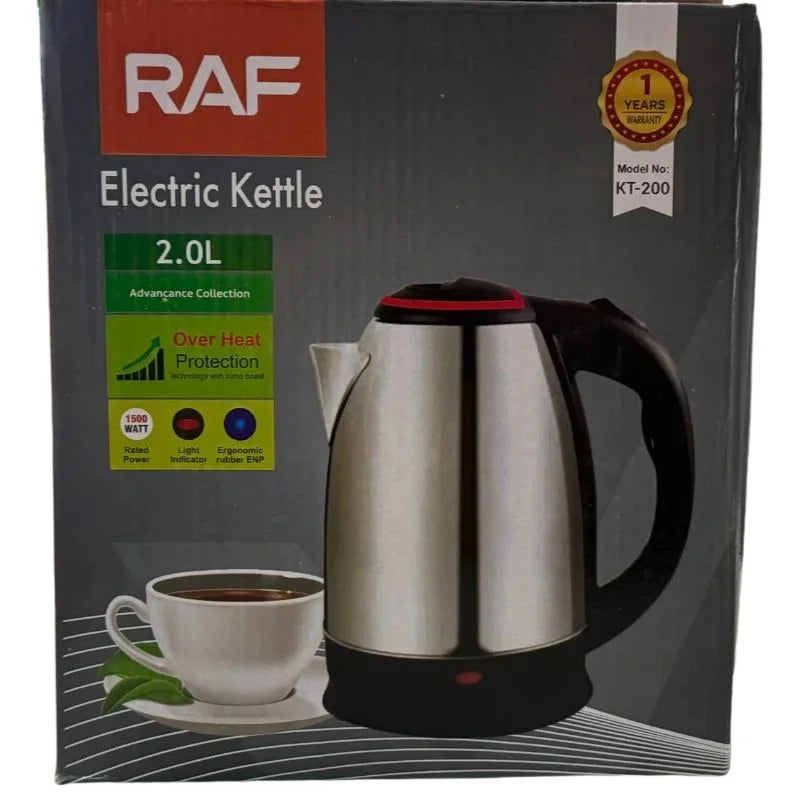 RAF KT-200 Automatic Electric Kettle 2 Liter Stainless Steel Cordless 1500W with Overheat Protection - Livine Store