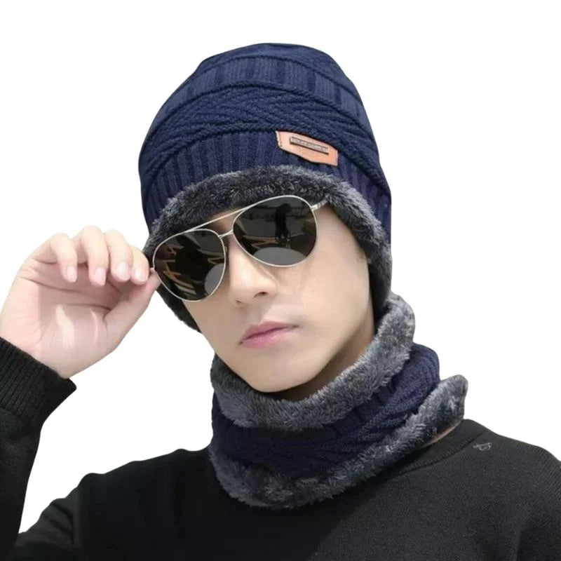 Winter Wool Cap with Neck Warmer Set | Thermal Beanie & Scarf Combo for Men and Women | Blue And Gray - Livine Store