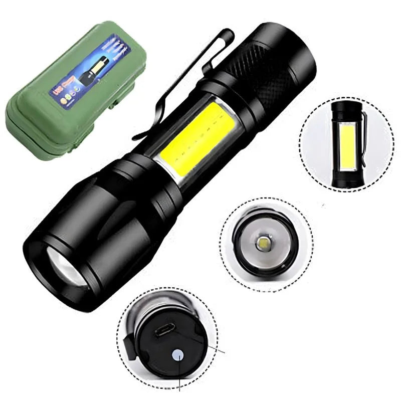 Metal COB LED Flashlight Torch