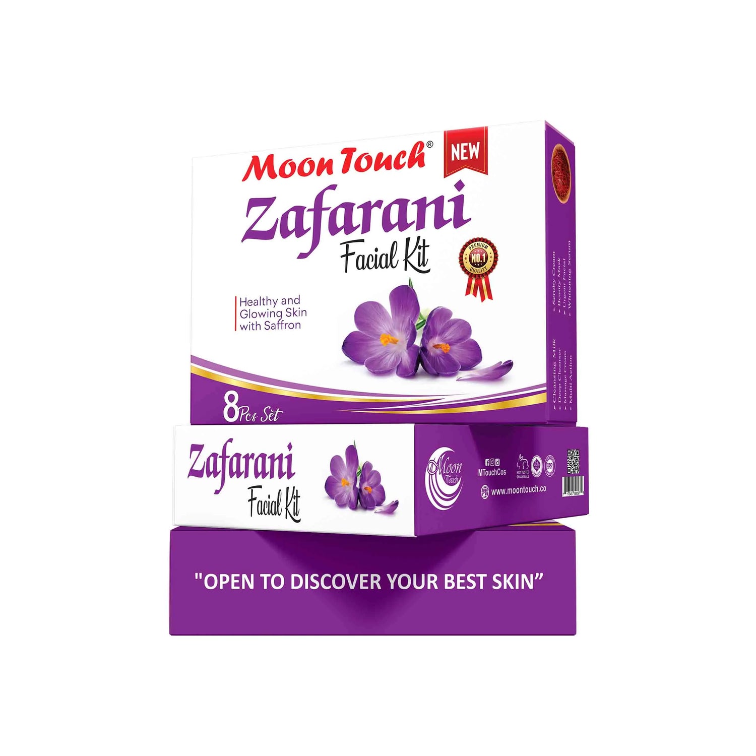 Moon Touch New Zafrani Facial Kit | Saffron Brightening Herbal Facial Set for Glowing Skin (8 Pcs) - Livine Store
