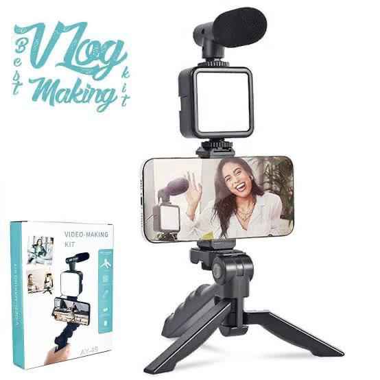 AY-49 Video Making Kit | All-in-One Vlogging Tripod with Wireless Remote, Microphone, LED Light & Mobile Holder - Livine Store