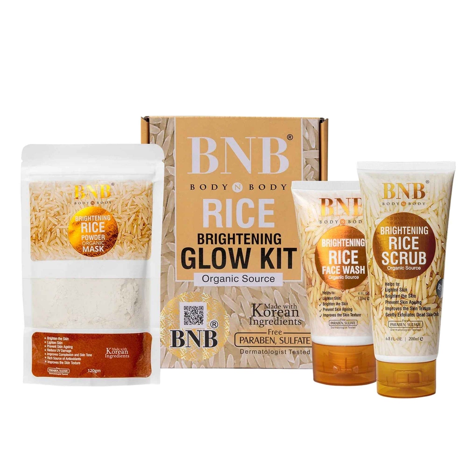 BNB Rice Extract Bright & Glow Facial Kit | 3-in-1 Whitening, Brightening & Hydrating Skincare - Livine Store