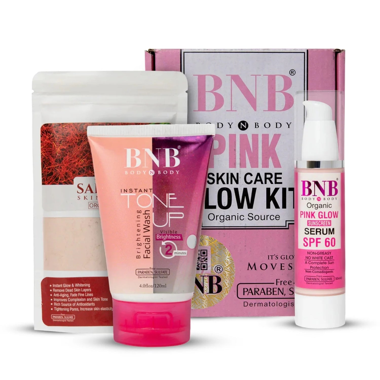 BNB Pink Face Glow Kit | 3-in-1 Skincare Wash Mask SPF Protection Set - Livine Store
