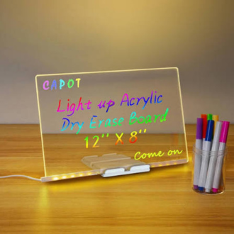 LED Acrylic Writing Board with USB Light | 7 Colorful Erasable Pens